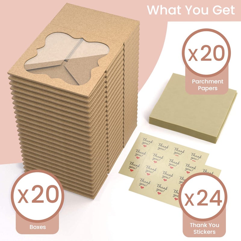 Leafiew 20 Pack Cookie Boxes for Gift Giving â€“ 6X6X3 Inches Bakery Boxes with Window - Extra Thick Small Cookie Containers for Treats, Desserts, Strawberries, Cupcakes, Candy, Charcuterie, Baked Goods, Pastry - Image 4